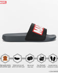 Marvel EVMK10922G Men's Black Sliders | Trendy Sliders with Durable & Cushioned Sole Construction | Waterproof & Lightweight, Perfect for Everyday Casual Wear