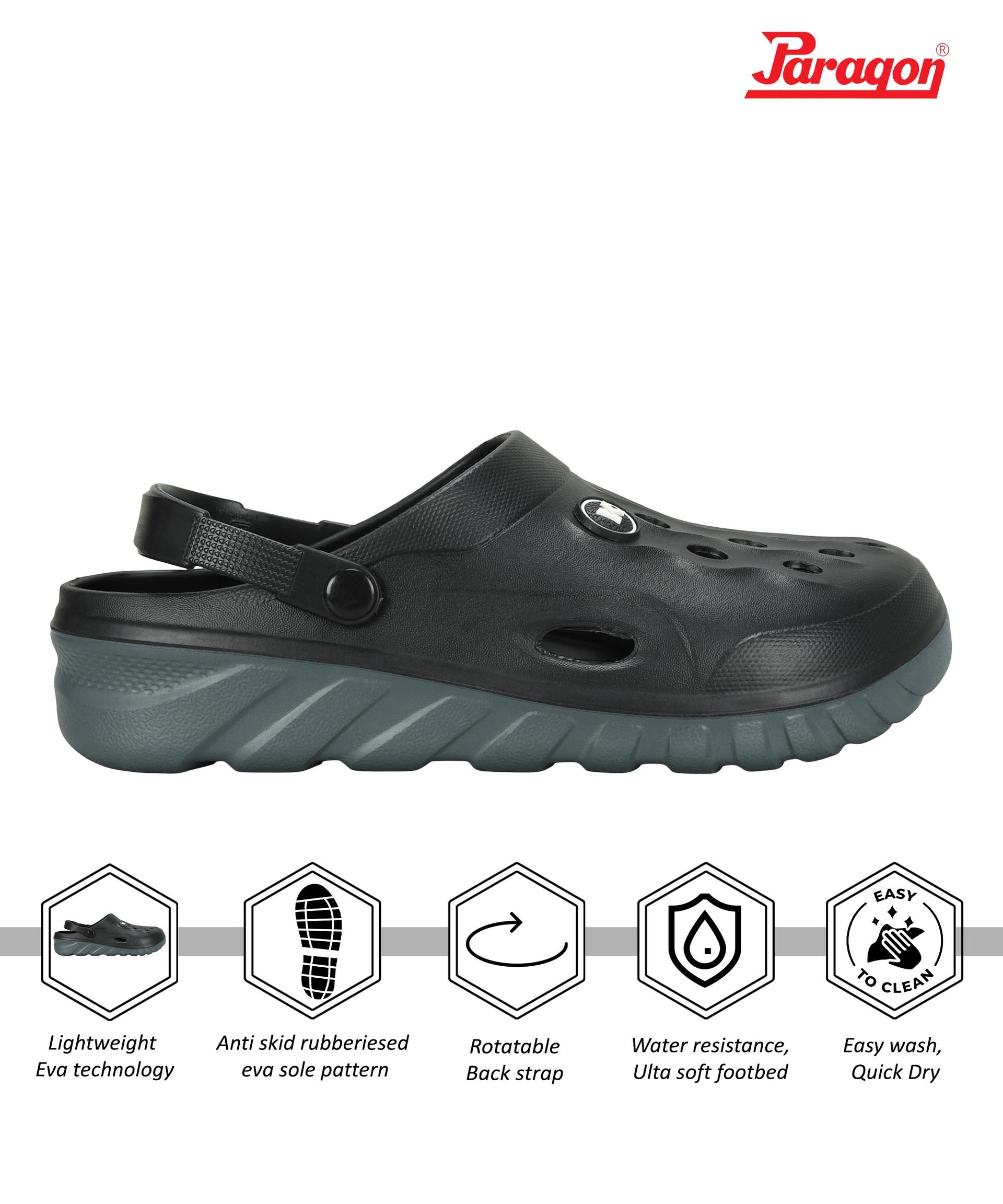 Paragon Men's Black Clogs | Daily wear, Lightweight & Durable