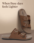 Eeken Men Casual Sandals Cushioned Footbed | Premium finish | Sturdy Grip| Dual Buckle Two Strap Slip On for Daily Outdoor Use