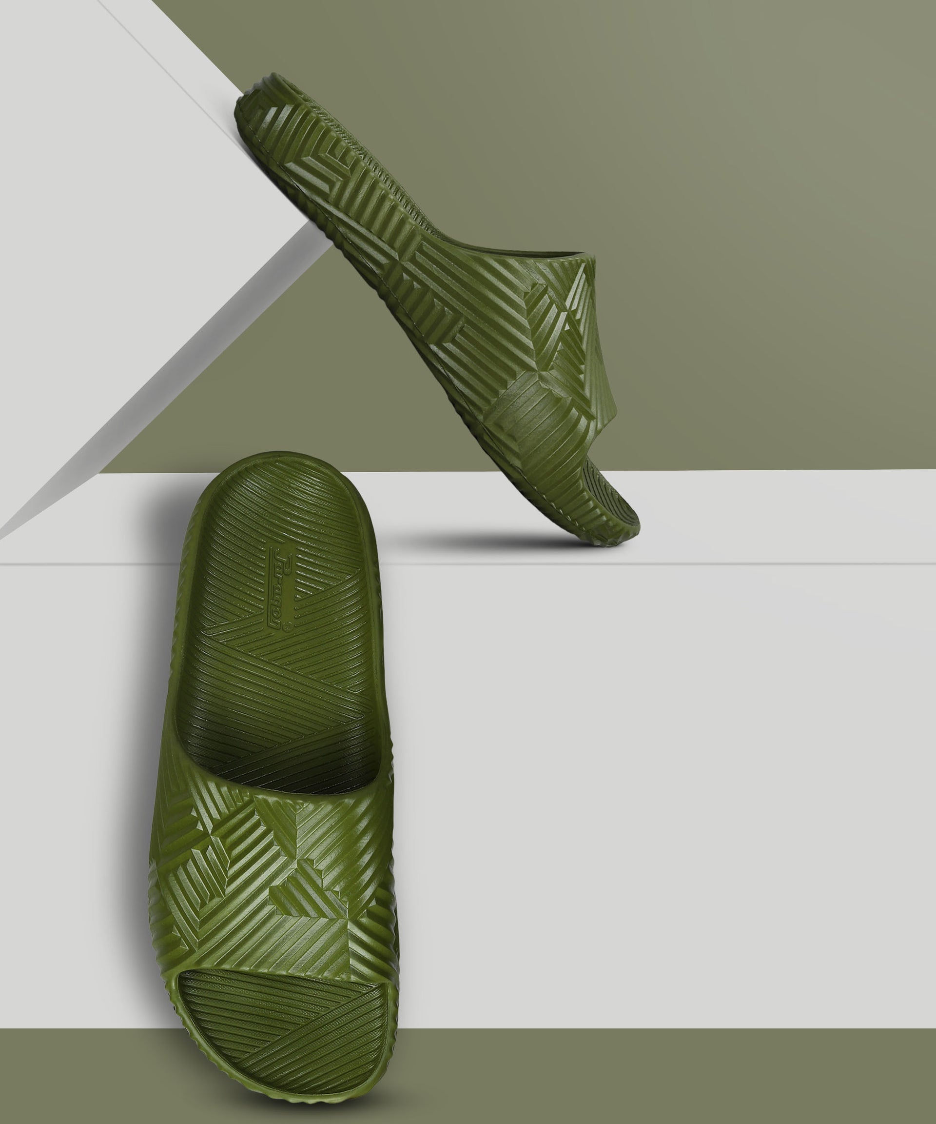 Paragon EVK10924G Men's Waterproof Olive Sliders with Comfortable Sole