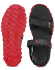 Paragon Men's Stylish Lightweight & Durable Black Red Velcro Dailywear Sandals