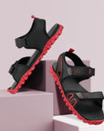 Paragon Men's Stylish Lightweight & Durable Black Red Velcro Dailywear Sandals