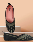 Paragon Women's Bow Black Ethnic Design | Soft Cushioned & Lightweight | Slip-On Flats