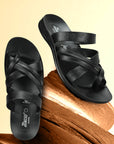Paragon Men's Slip-on Black Sandals for Men | Comfortable Sole & Durable