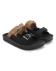 Paragon Men Sandals Dual Buckle Flat Slip On for Comfortable Cushioned Soft Footbed for All Day Use