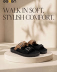 Paragon Men Sandals Dual Buckle Flat Slip On for Comfortable Cushioned Soft Footbed for All Day Use