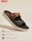 Paragon Men Sandals Dual Buckle Flat Slip On for Comfortable Cushioned Soft Footbed for All Day Use