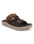 Paragon Men Sandals Dual Buckle Flat Slip On for Comfortable Cushioned Soft Footbed for All Day Use