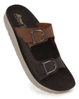 Paragon Men Sandals Dual Buckle Flat Slip On for Comfortable Cushioned Soft Footbed for All Day Use
