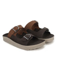Paragon Men Sandals Dual Buckle Flat Slip On for Comfortable Cushioned Soft Footbed for All Day Use