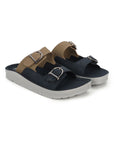 Paragon Men Sandals Dual Buckle Flat Slip On for Comfortable Cushioned Soft Footbed for All Day Use