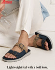 Paragon Men Sandals Dual Buckle Flat Slip On for Comfortable Cushioned Soft Footbed for All Day Use