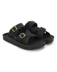 Paragon Men Sandals Dual Buckle Flat Slip On for Comfortable Cushioned Soft Footbed for All Day Use