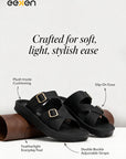 Paragon Men Sandals Dual Buckle Flat Slip On for Comfortable Cushioned Soft Footbed for All Day Use