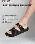 Paragon Men Sandals Dual Buckle Flat Slip On for Comfortable Cushioned Soft Footbed for All Day Use
