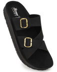 Paragon Men Sandals Dual Buckle Flat Slip On for Comfortable Cushioned Soft Footbed for All Day Use