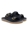 Paragon Men Sandals Dual Buckle Flat Slip On for Comfortable Cushioned Soft Footbed for All Day Use