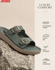 Paragon Men Sandals Dual Buckle Flat Slip On for Comfortable Cushioned Soft Footbed for All Day Use