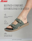 Paragon Men Sandals Dual Buckle Flat Slip On for Comfortable Cushioned Soft Footbed for All Day Use