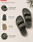 Paragon Men Sandals Dual Buckle Flat Slip On for Comfortable Cushioned Soft Footbed for All Day Use