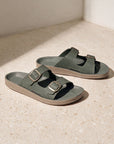 Paragon Men Sandals Dual Buckle Flat Slip On for Comfortable Cushioned Soft Footbed for All Day Use