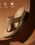 Paragon PUK7036L_TAN Women Fashion Wedges | Lightweight Slip-On Slippers with Cushioned Footbed & Strong Grip Sole