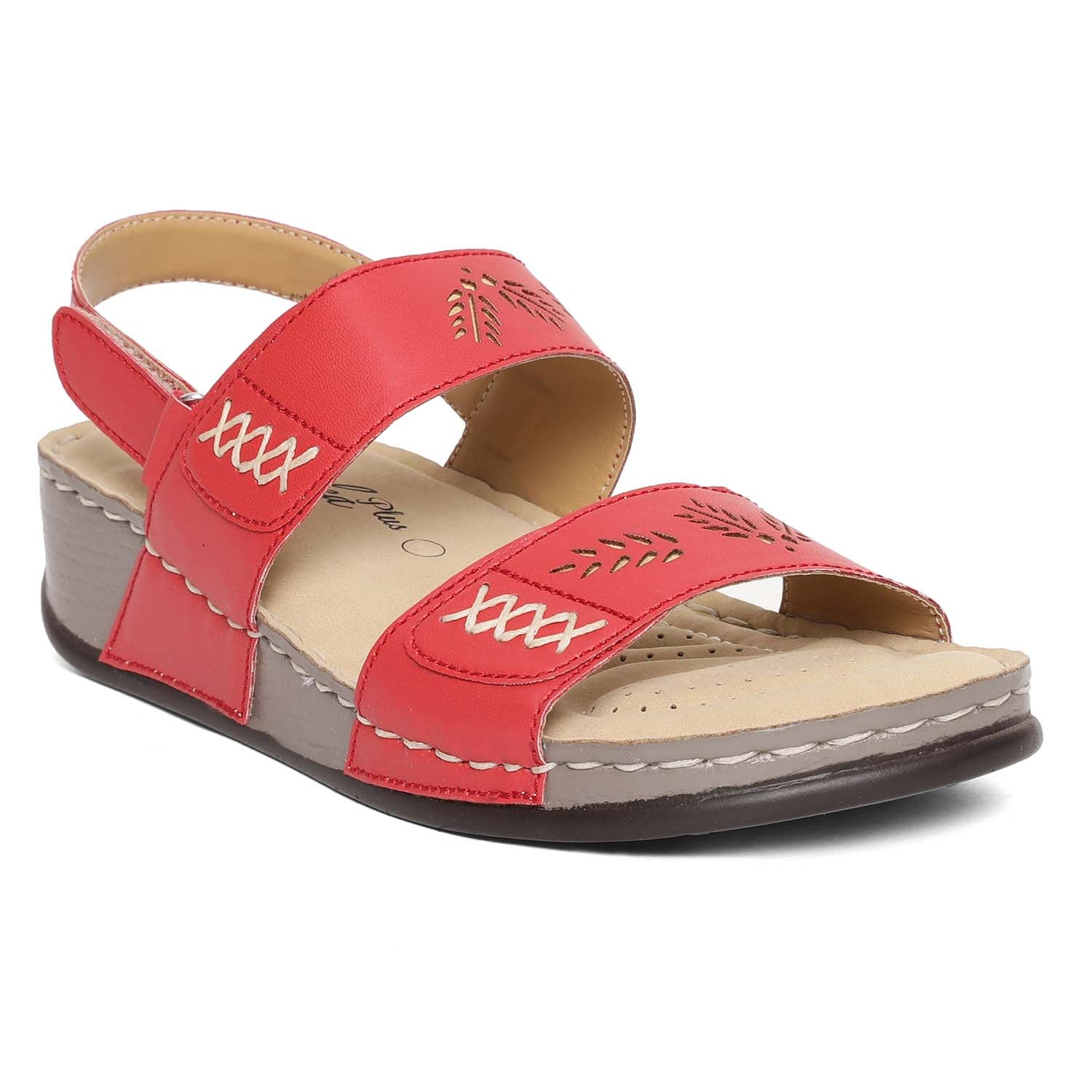 Red leather 2024 sandals womens