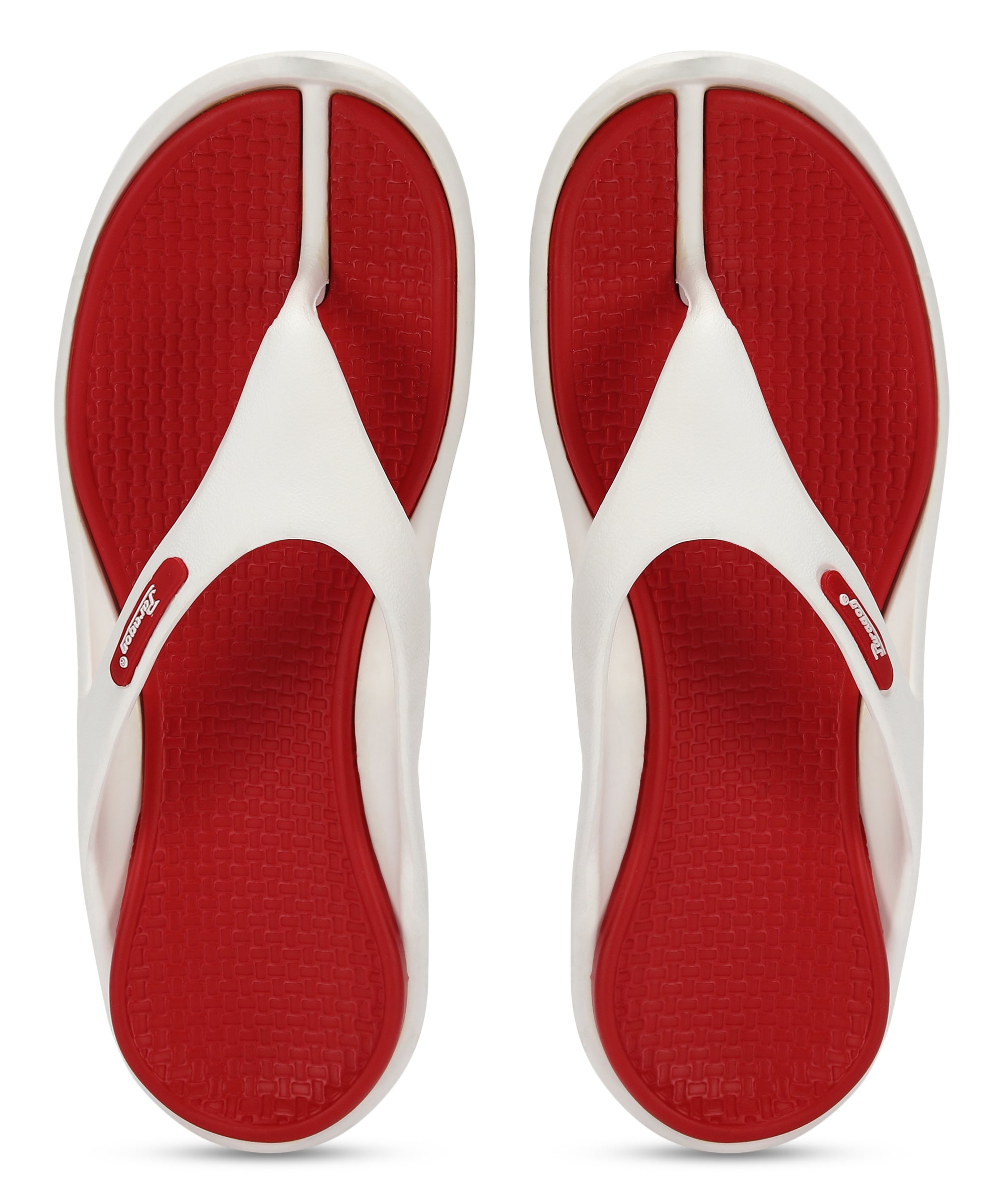 Red and 2024 white flip flops