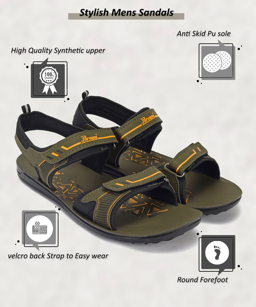 Paragon PUK2217G Men Stylish Velcro Sandals | Comfortable Sporty Sandals for Daily Outdoor Use | Casual Athletic Sandals with Cushioned Soles