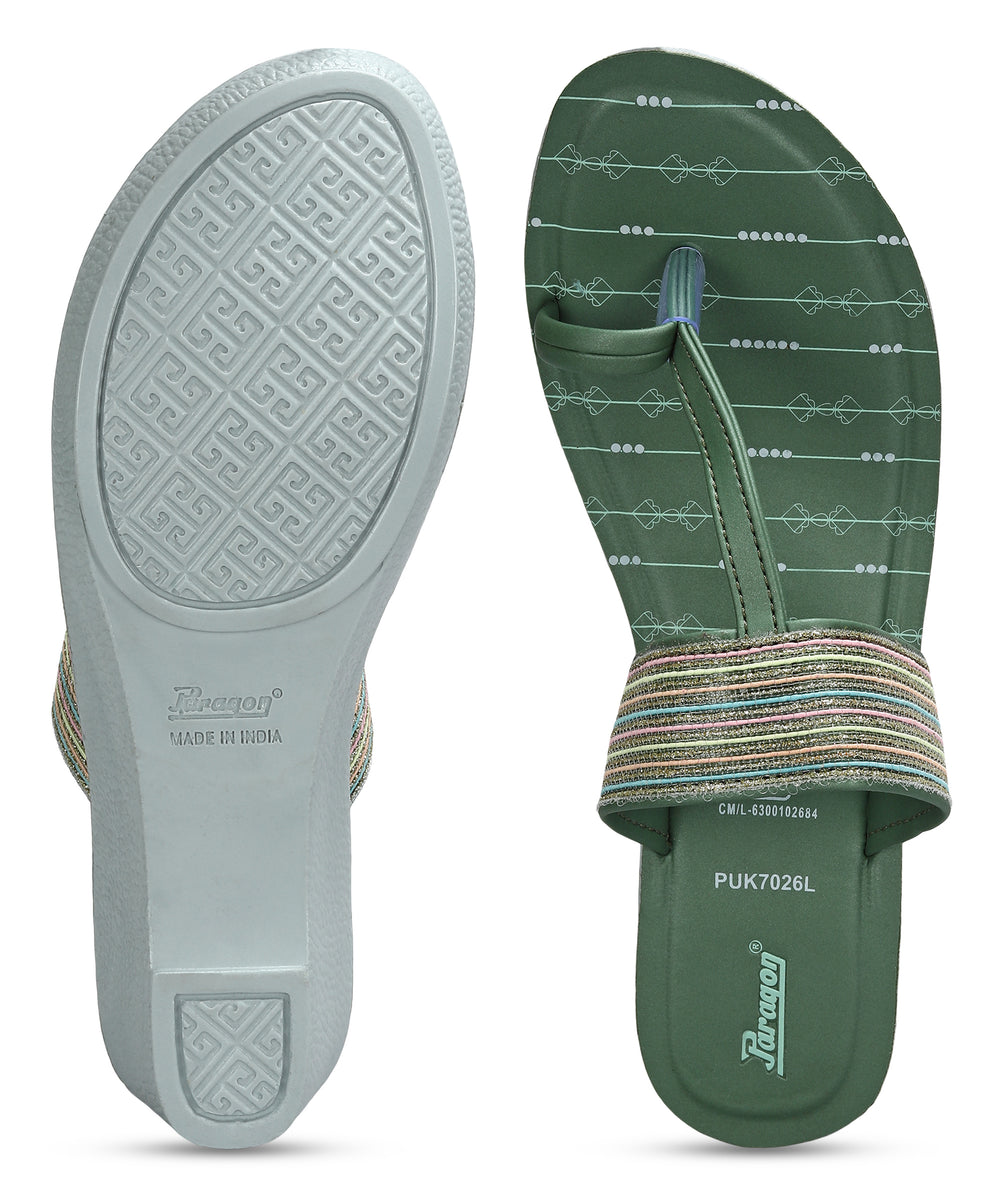 Paragon Women's Green Wedge Sandals with Cushioned Sole and Sturdy Construction for Everyday Use
