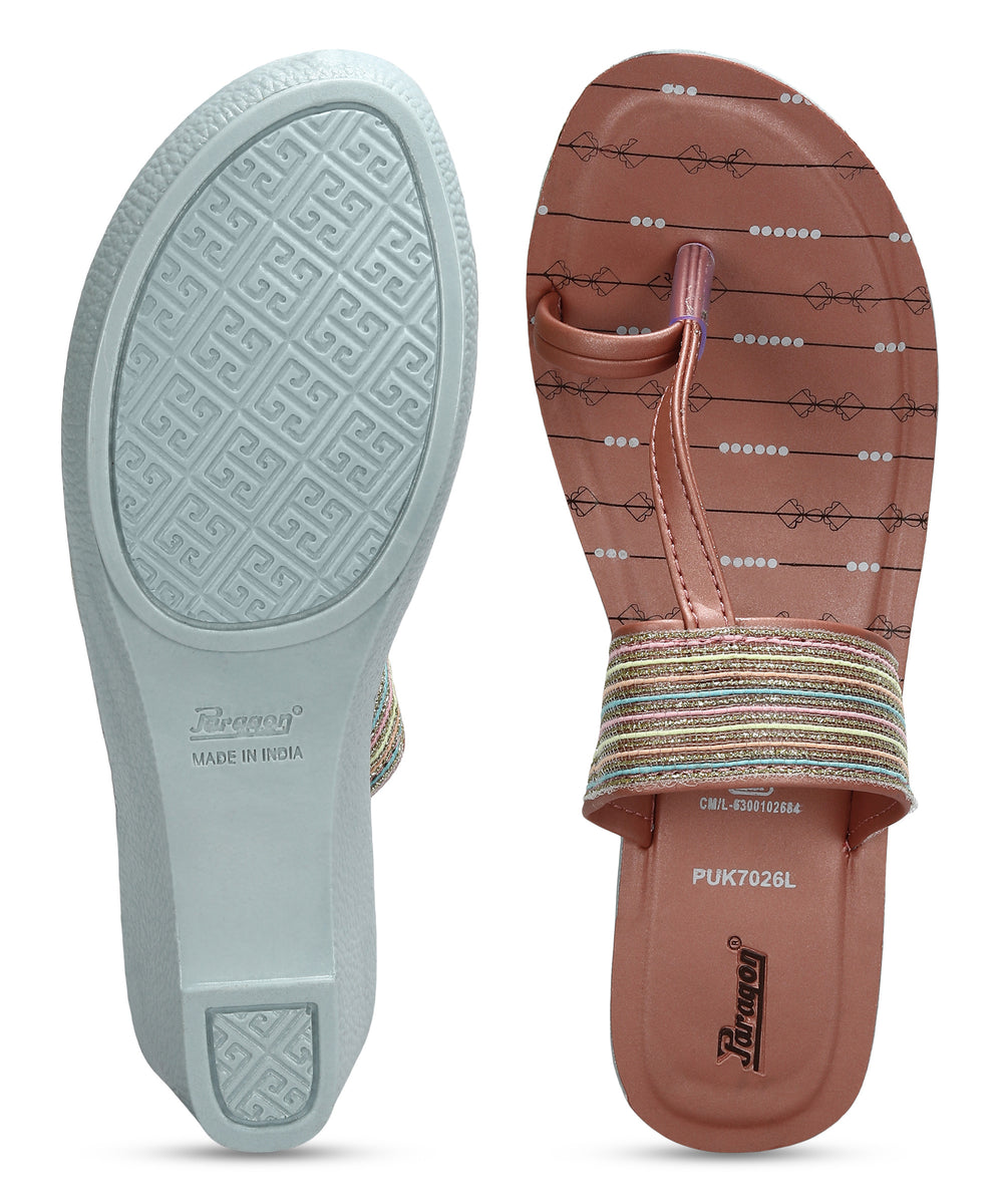 Paragon Women's Peach Wedge Sandals with Cushioned Sole and Sturdy Construction for Everyday Use