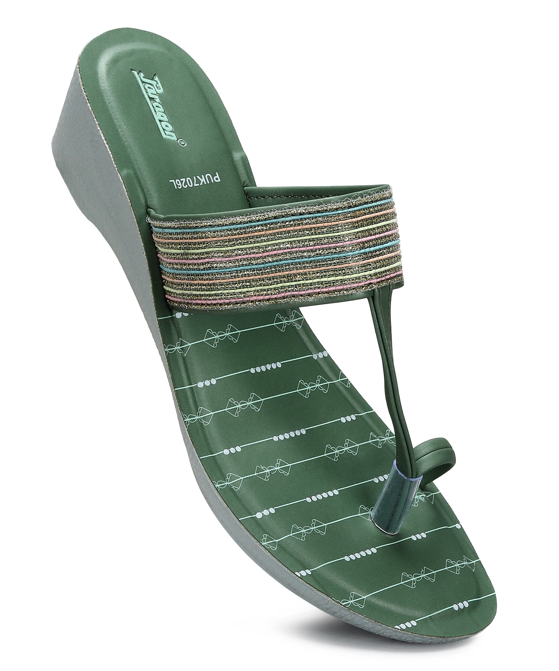 Paragon Women&#39;s Green Wedge Sandals with Cushioned Sole and Sturdy Construction for Everyday Use