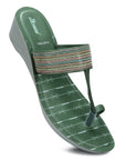 Paragon Women's Green Wedge Sandals with Cushioned Sole and Sturdy Construction for Everyday Use