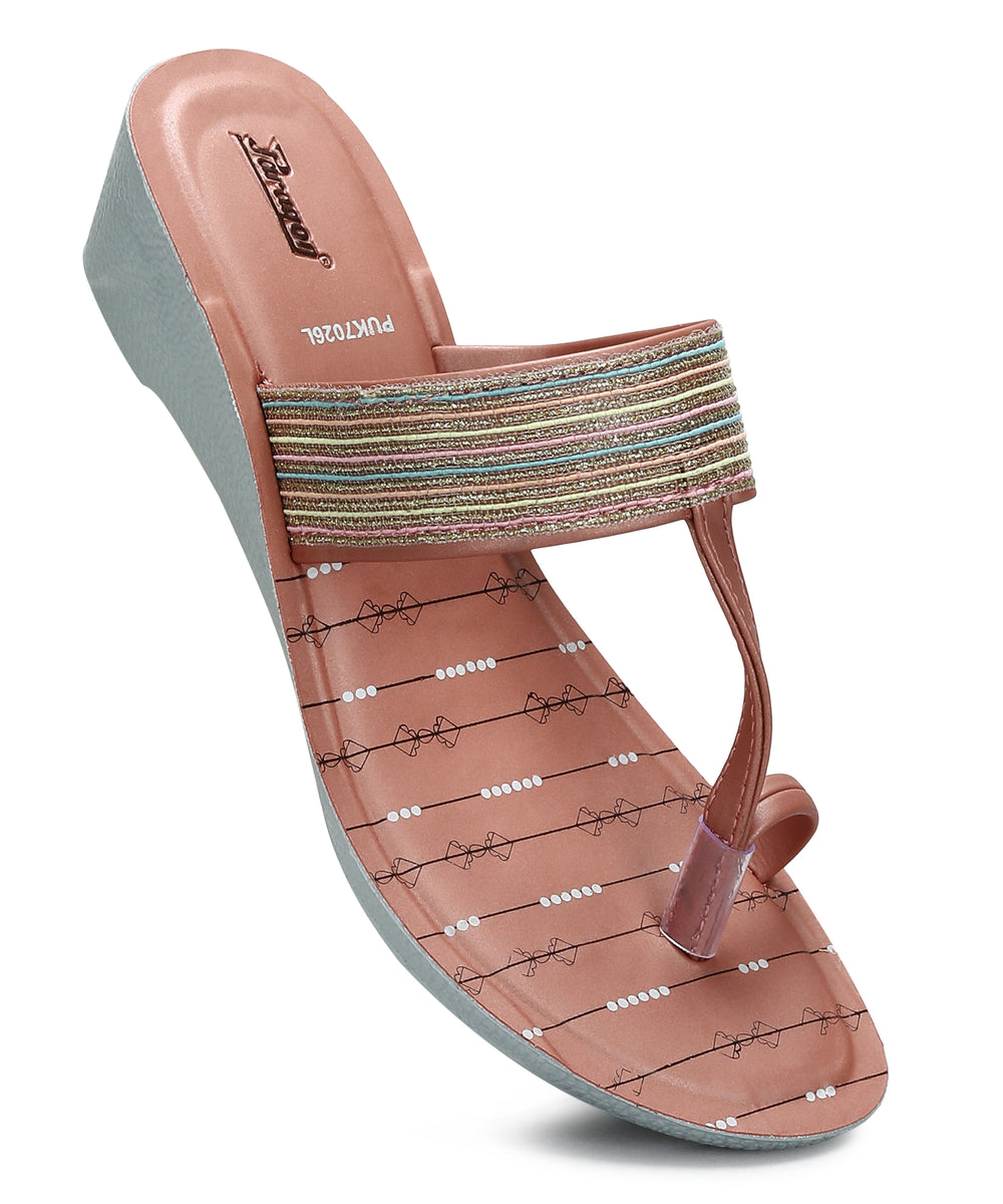 Paragon Women's Peach Wedge Sandals with Cushioned Sole and Sturdy Construction for Everyday Use