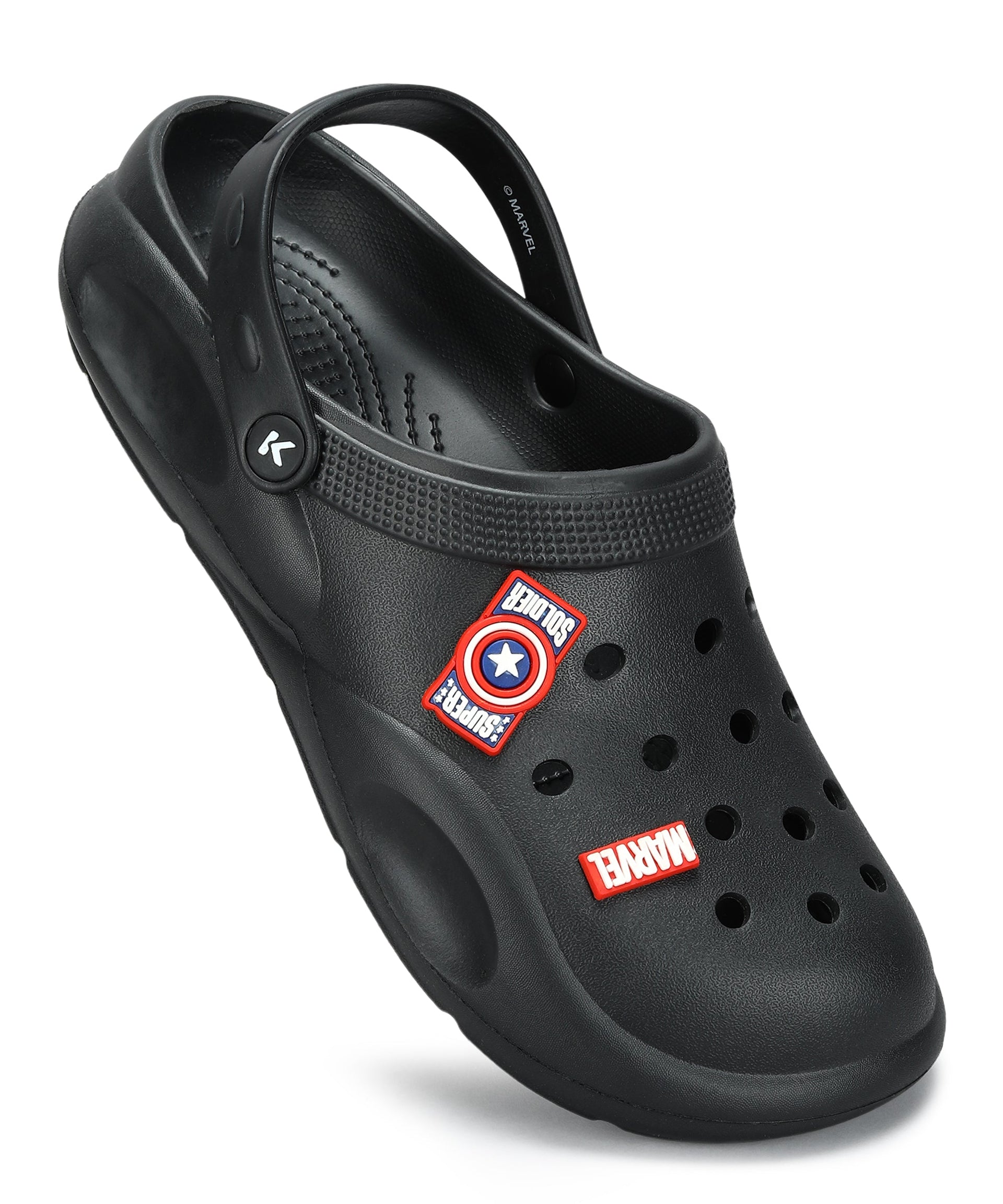 Marvel Captain America EVMK10923 Men&#39;s Casual Black Clogs | Stylish Waterproof, Lightweight Clogs for Men with Durable Anti-Skid Sole | Ideal for Outdoor Use