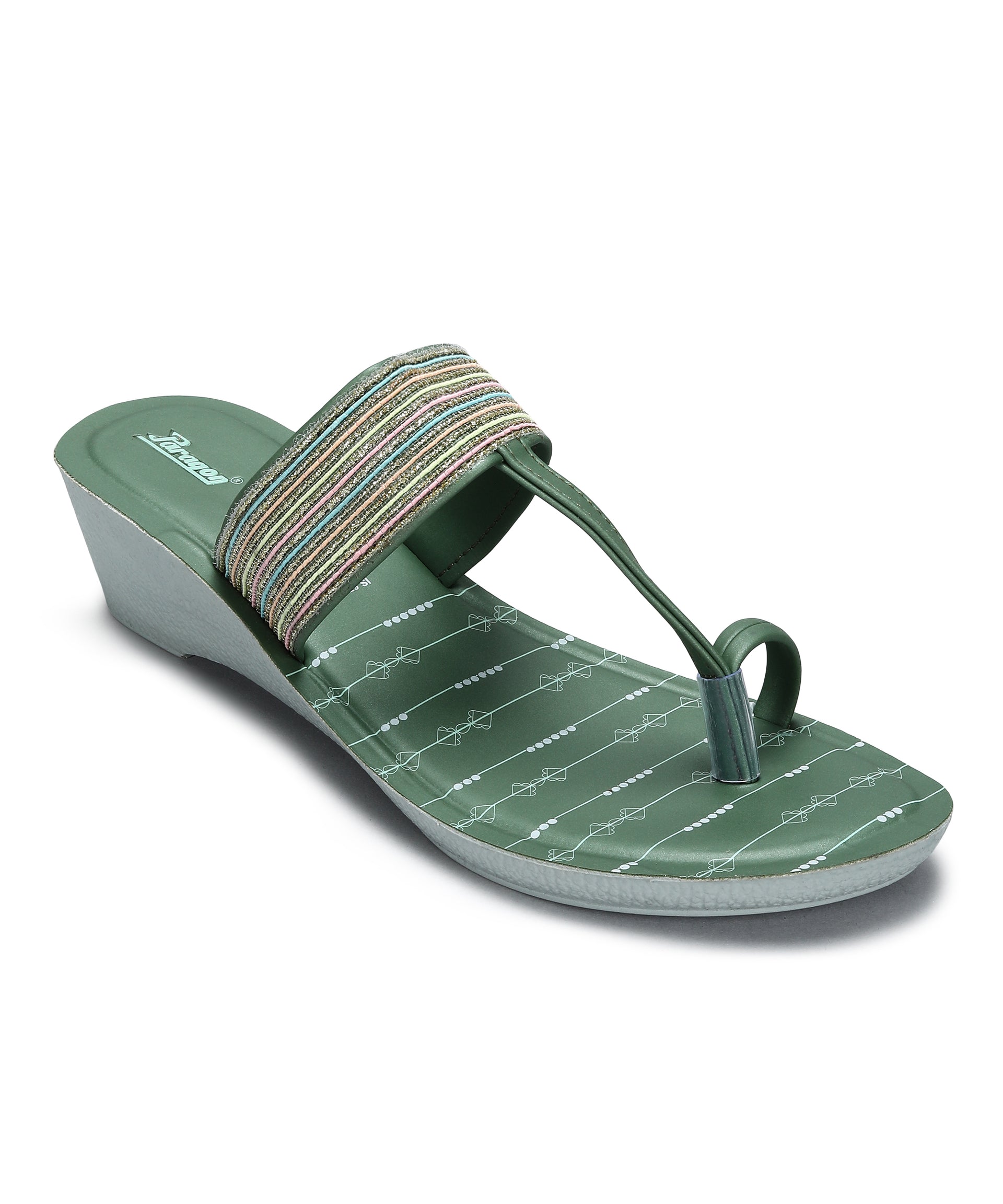 Paragon Women&#39;s Green Wedge Sandals with Cushioned Sole and Sturdy Construction for Everyday Use