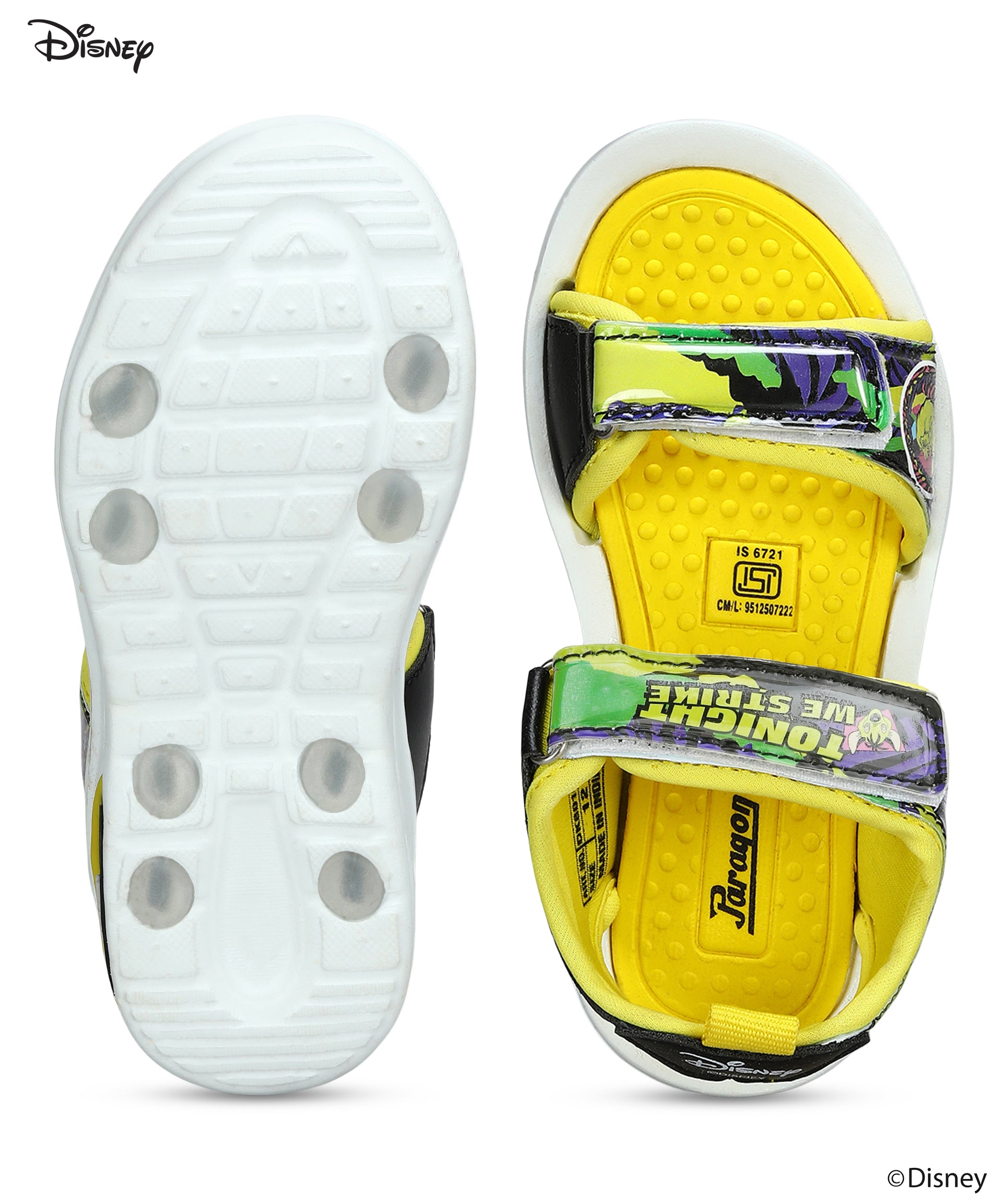 Paragon Disney Kids&#39; Yellow Velcro Sandals | Comfortable &amp; Anti-Skid Sole