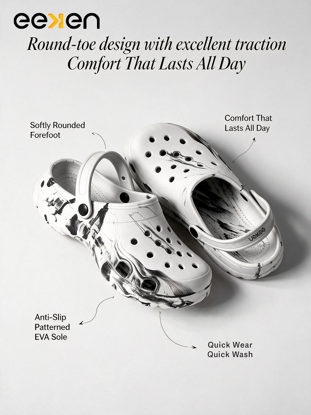 Eeken Men Clogs Comfortable Lightweight Back Strap for Daily and Outdoor Use
