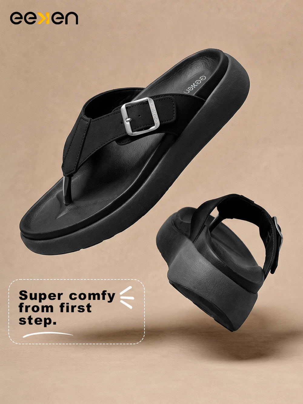 Eeken Men Sandals with Buckle Strap Lightweight Comfortable Slip On For Casual Daily Outdoor Use