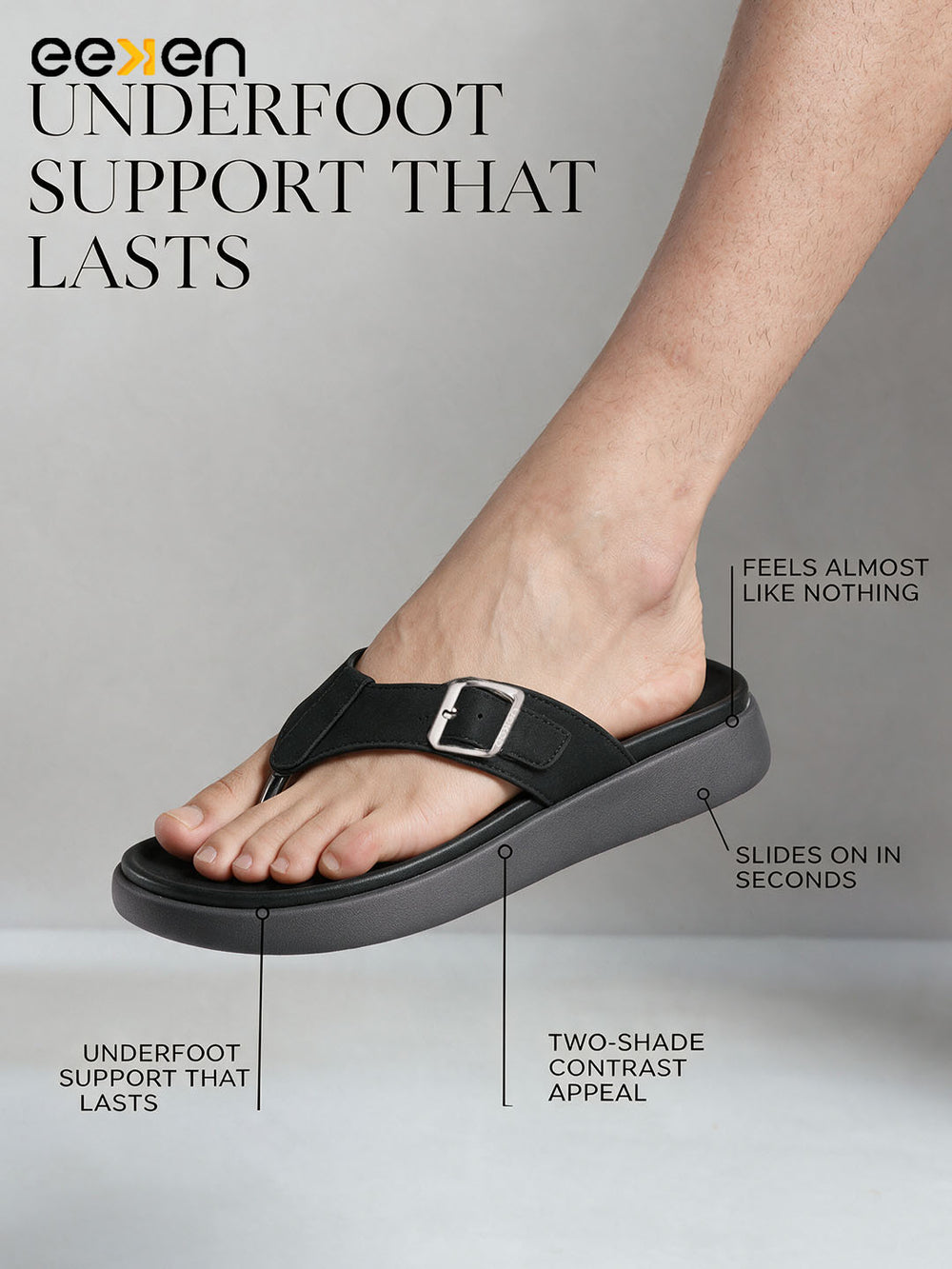 Eeken Men Sandals with Buckle Strap Lightweight Comfortable Slip On For Casual Daily Outdoor Use