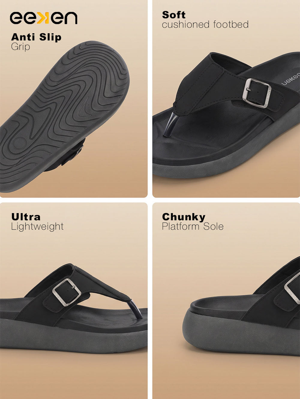 Eeken Men Sandals with Buckle Strap Lightweight Comfortable Slip On For Casual Daily Outdoor Use