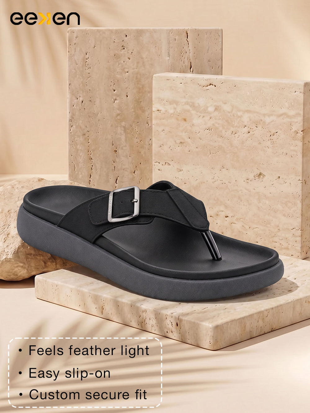 Eeken Men Sandals with Buckle Strap Lightweight Comfortable Slip On For Casual Daily Outdoor Use