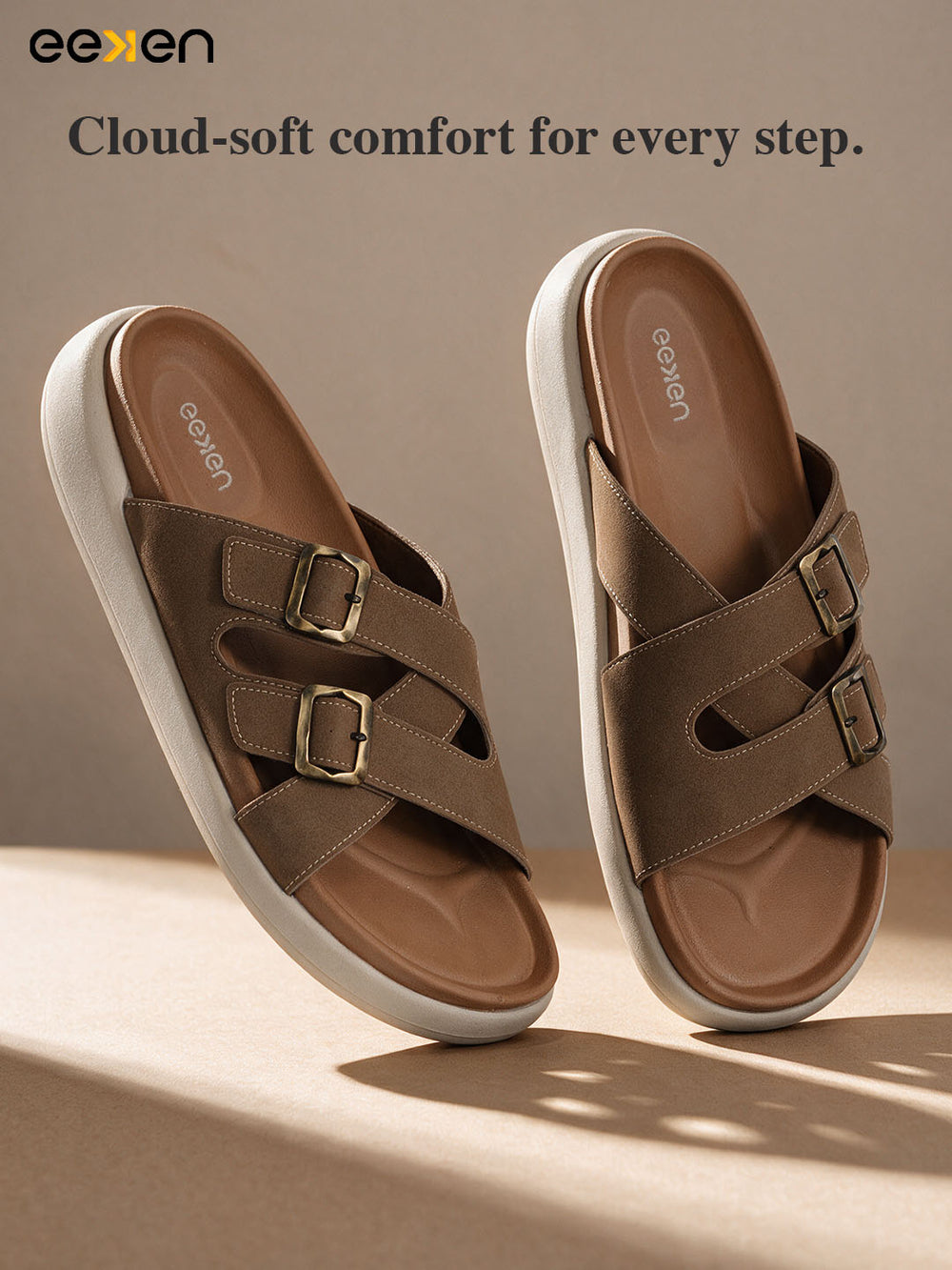 Eeken Men Sandals Comfortable Dual Buckle Cross Strap for Daily Casual and Outdoor Use
