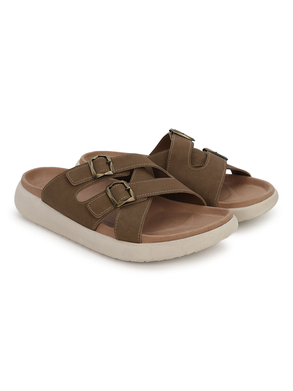 Eeken Men Sandals Comfortable Dual Buckle Cross Strap for Daily Casual and Outdoor Use