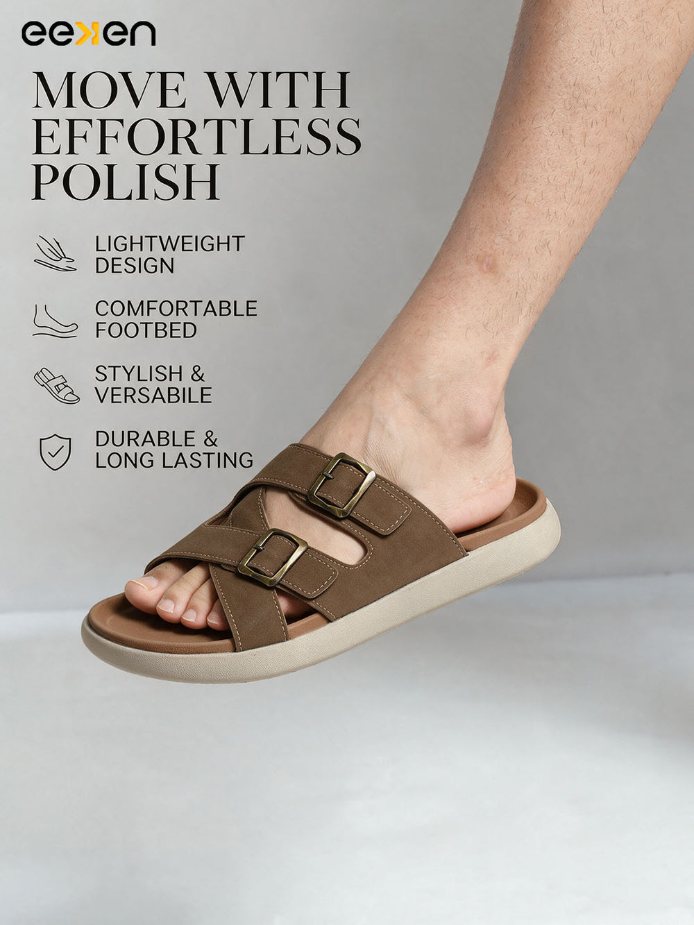 Eeken Men Sandals Comfortable Dual Buckle Cross Strap for Daily Casual and Outdoor Use
