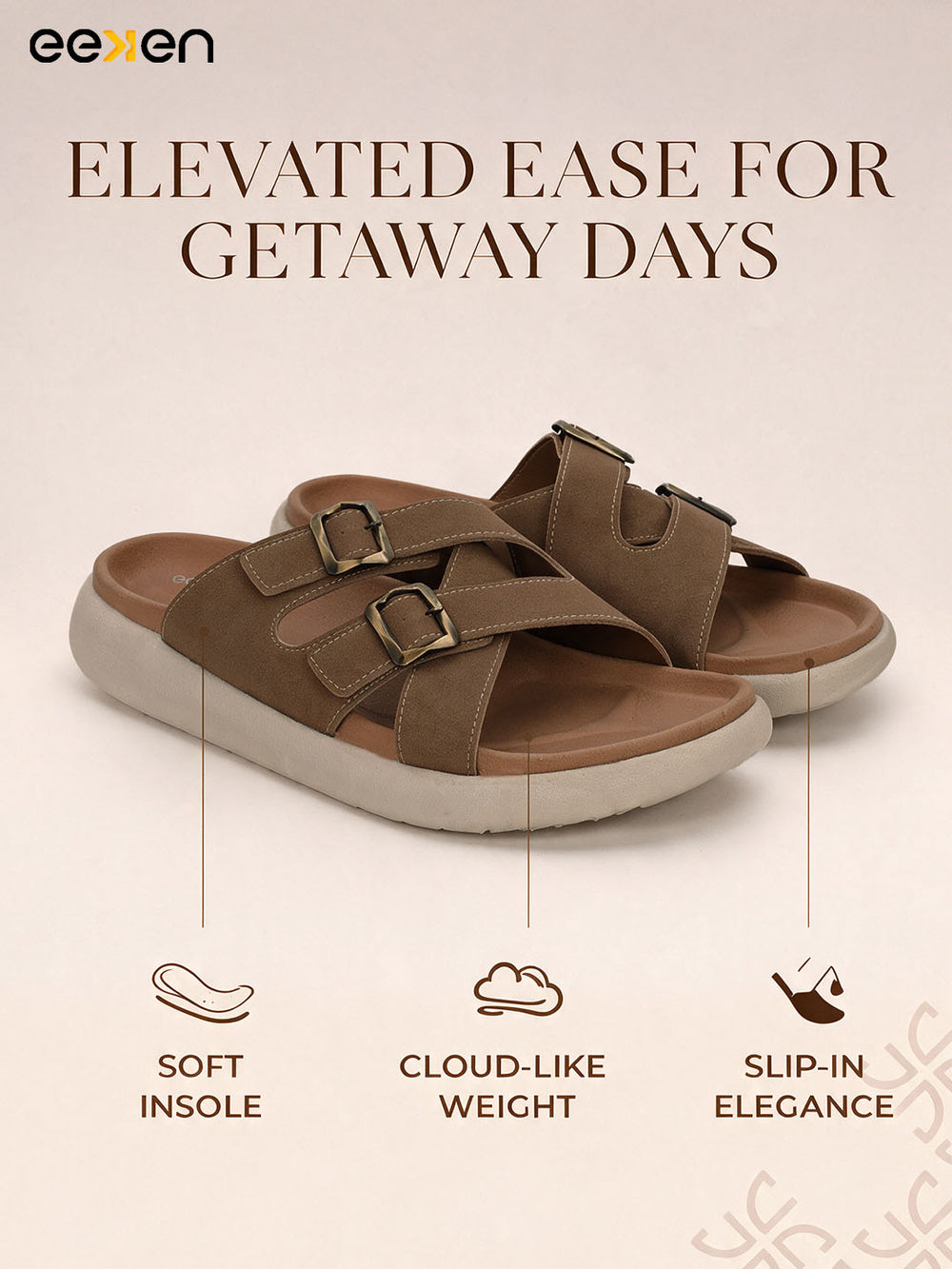 Eeken Men Sandals Comfortable Dual Buckle Cross Strap for Daily Casual and Outdoor Use
