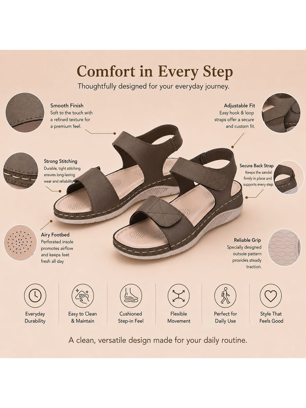 Paragon Eeken Women Casual Comfortable Adjustable Strap Sandals for Walking