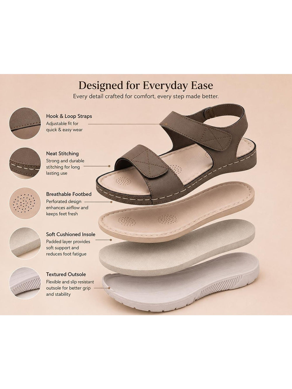 Paragon Eeken Women Casual Comfortable Adjustable Strap Sandals for Walking