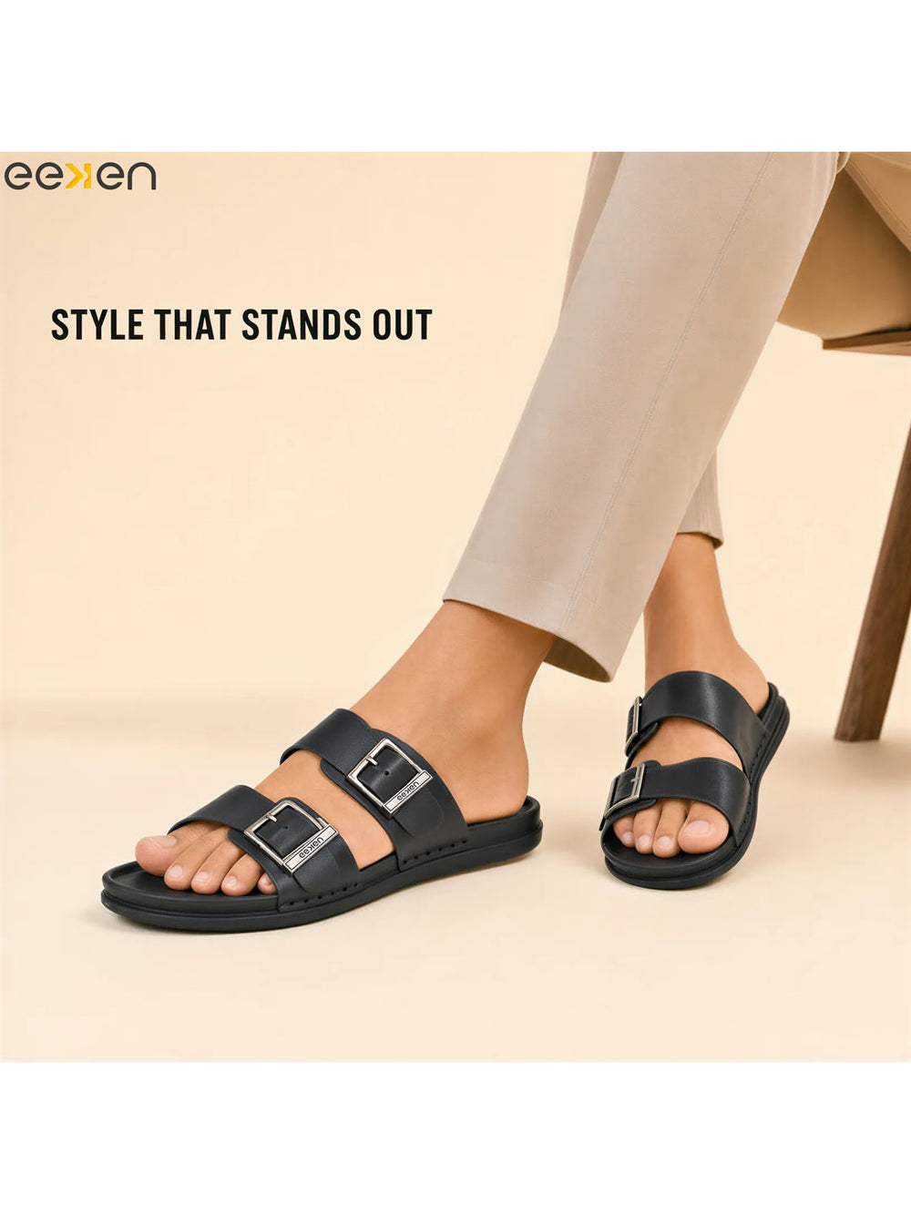 Paragon Eeken Men Casual Comfortable Double Buckle Slip on Sandals for Daily Wear