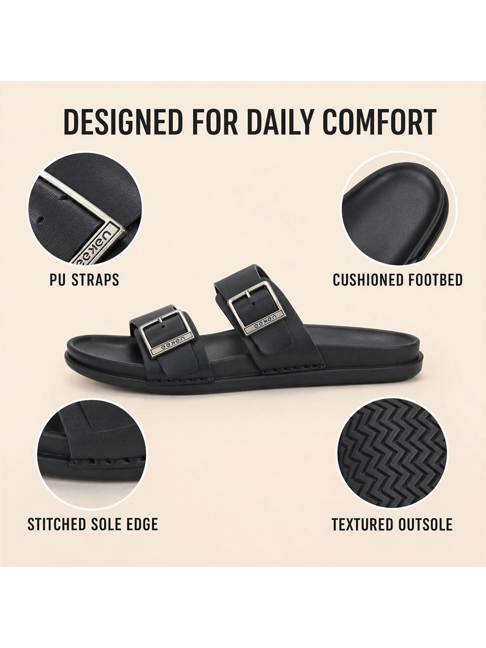 Paragon Eeken Men Casual Comfortable Double Buckle Slip on Sandals for Daily Wear